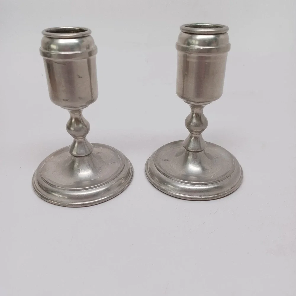 Royal Daalderop Pewter Candlesticks Set of 2 Made in Holland Vintage Silver 4.5